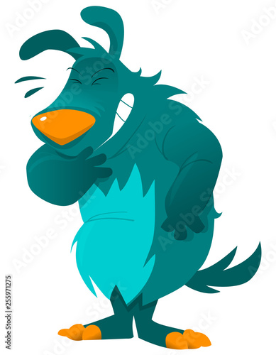 Cute hairy cartoon dog laughing and giggling