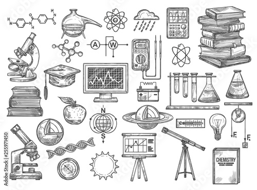 Chemistry and research equipment vector icons