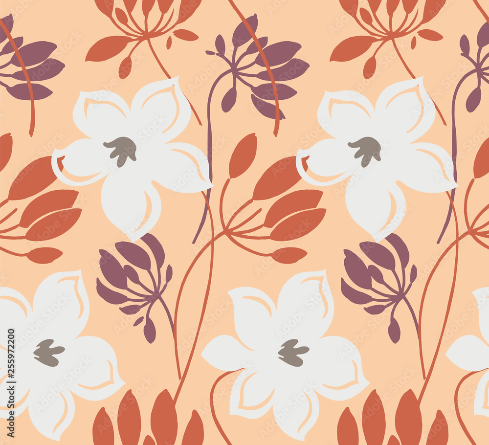 Seamless pattern with creative decorative flowers in scandinavian style. Great for fabric, textile. Vector background Seamless pattern with creative decorative flowers in scandinavian style. Great for fabric, textile. Vector background