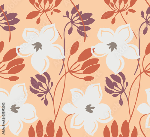 Seamless pattern with creative decorative flowers in scandinavian style. Great for fabric  textile. Vector background