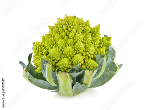 fresh romanesco broccoli or cauliflower on white background photo
