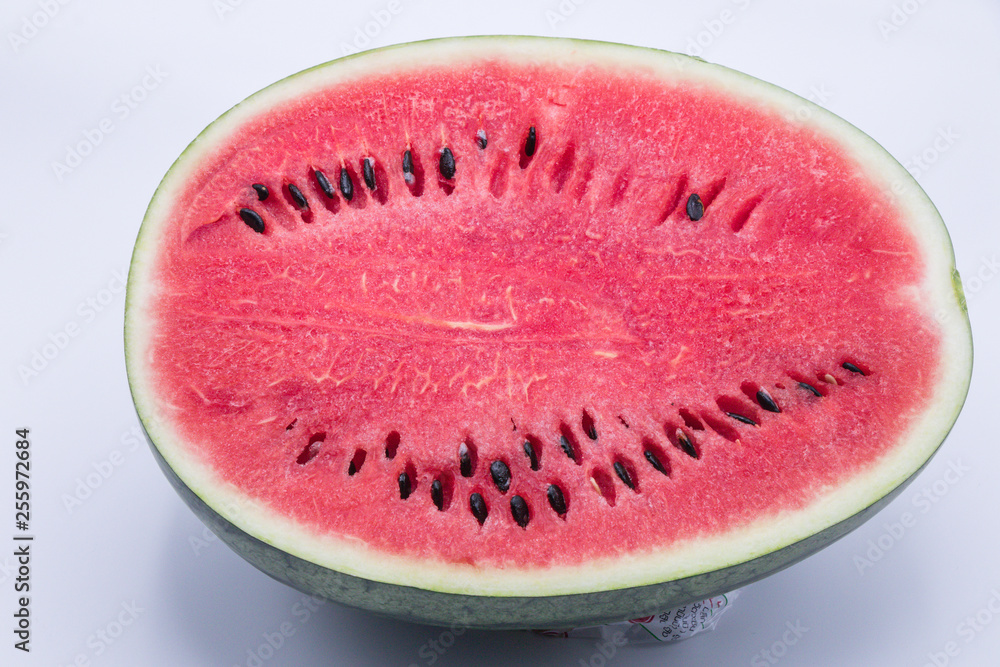 Close up slice of watermelon on white background . Close up slice of watermelon on white background .