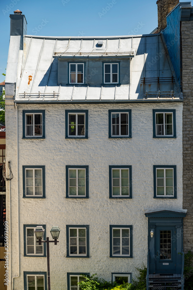 Old coloured buildings in Quebec City, Canada