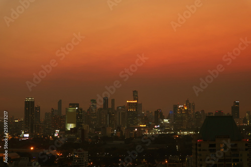 Incredible urban view with skyscrapers of Bangkok at dusk