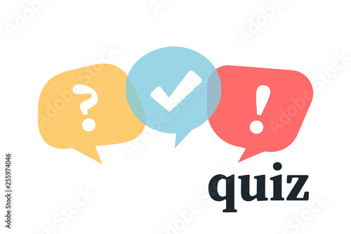 Quiz logo with speech bubble symbols. flat bubble speech symbols . concept of social communication, chatting, interview, voting, discussion, talk, team dialog, group chat