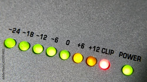 sound intensity indicator close up. light bulbs blink.