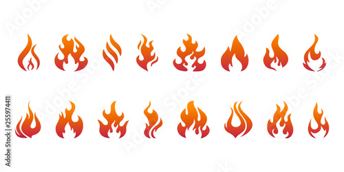 SET Red and orange Fire flames for graphic and web design. Trendy symbol for website design web button or mobile app