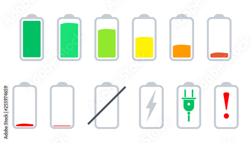 Battery Indicator icons set, status bar icons life battery icons. Discharged and fully charged battery.