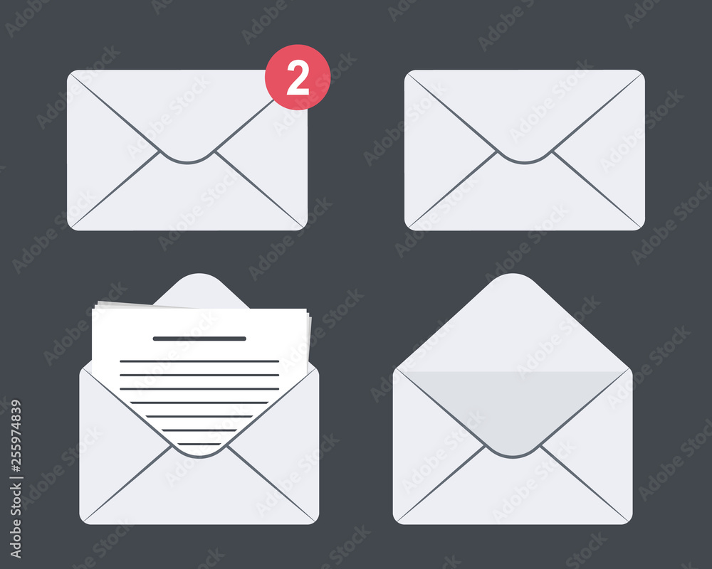Set of envelope icon. Mail. incoming message, Open and read message. Set of mail message icons Set of envelope icon. Mail. incoming message, Open and read message. Set of mail message icons