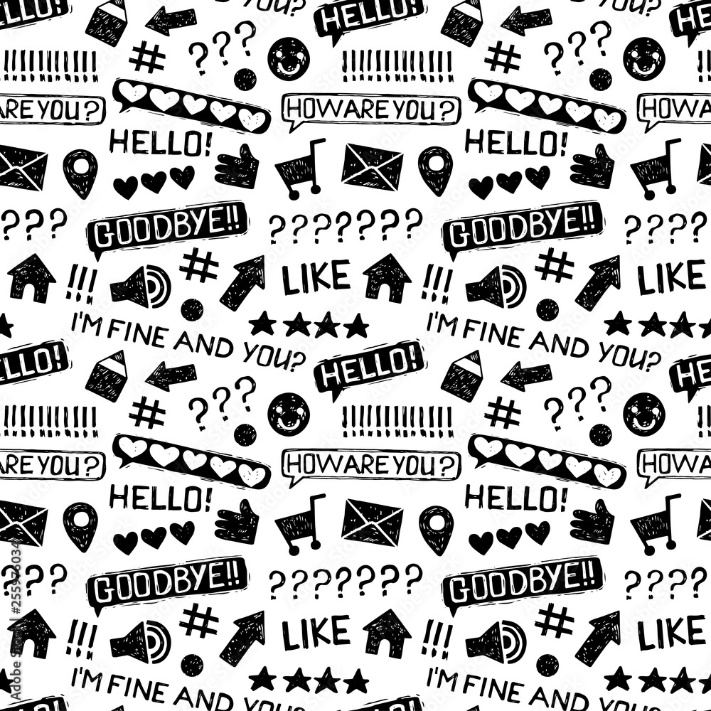 Fototapeta premium Social media seamless sketch vector pattern. 