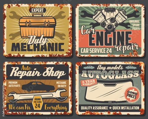 Repair service and spare part rusty signboards