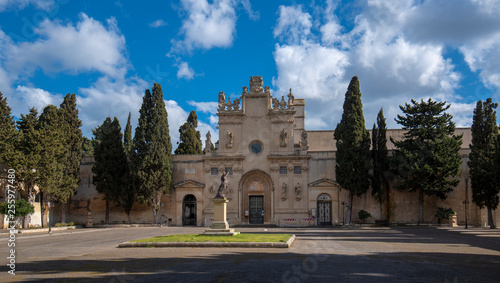Saint Nicolo and Cataldo Church (Chiesa dei Santi Niccolo e Cataldo) in the old cemetery park (Cimitero Storico) in Lecce, Puglia, Italy. A region of Apulia