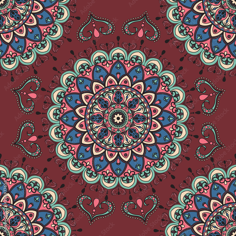 Indian floral paisley medallion seamless pattern. Ethnic Mandala seamless pattern.