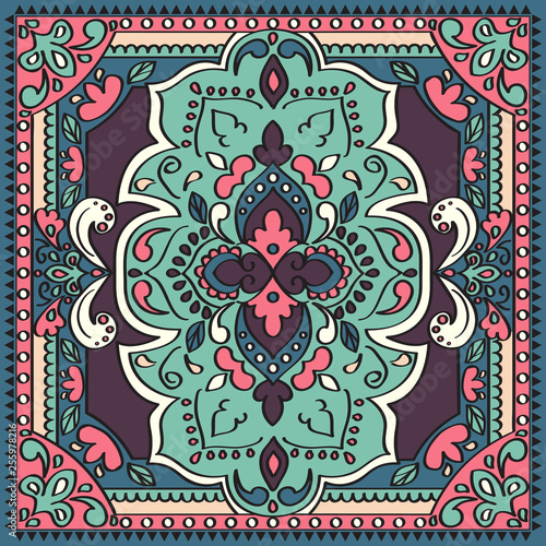Indian floral paisley medallion seamless pattern. Ethnic Mandala pattern.