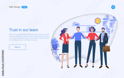 Business concept of web design for teamwork in collaborative planning data analysis and solutions include business services. Vector illustration.