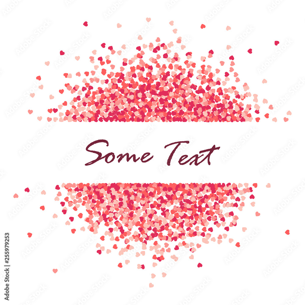 Vector confetti heart splash in the shape of a round frame. Valentines Day background congratulation card. Heart shape pink and red confetti vector frame isolated on white background. Vector confetti heart splash in the shape of a round frame. Valentines Day background congratulation card. Heart shape pink and red confetti vector frame isolated on white background.