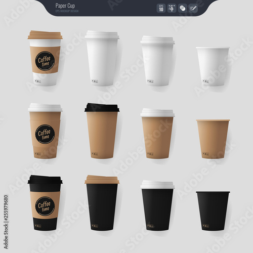 Realistic paper coffee cup – mock up – template - vector