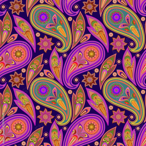 Seamless colorful pattern with paisley. Traditional bright ethnic ornament. Vector print. Use for wallpaper  pattern fills textile design.