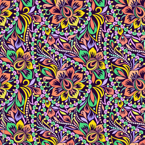 Seamless colorful pattern with paisley. Traditional bright ethnic ornament. Vector print. Use for wallpaper, pattern fills,textile design.