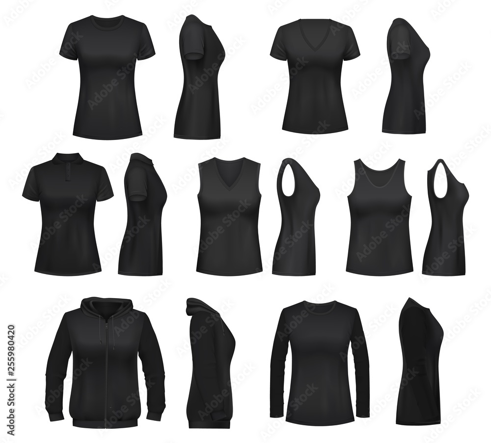 Female clothes isolated mockups, vector t-shirt Female clothes isolated mockups, vector t-shirt