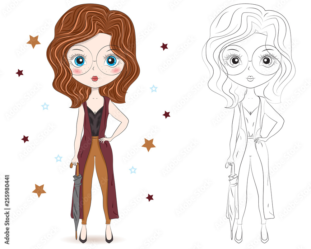 Set of hand drawn beautiful cute fashion girls on white background. Cartoon fashionable girls. Cartoon character. Coloring book pages for kids. Outline for coloring page cartoon vector Set of hand drawn beautiful cute fashion girls on white background. Cartoon fashionable girls. Cartoon character. Coloring book pages for kids. Outline for coloring page cartoon vector