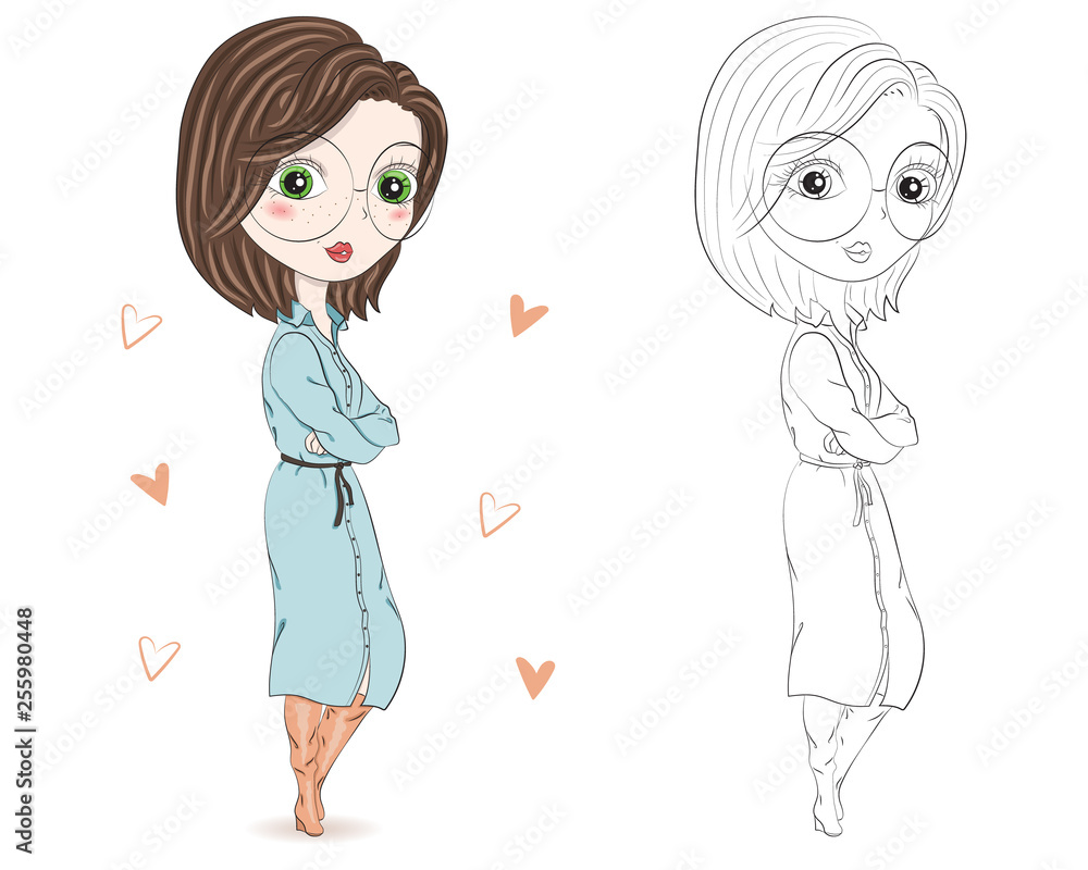 Set of hand drawn beautiful cute fashion girls on white background. Cartoon fashionable girls. Cartoon character. Coloring book pages for kids. Outline for coloring page cartoon vector Set of hand drawn beautiful cute fashion girls on white background. Cartoon fashionable girls. Cartoon character. Coloring book pages for kids. Outline for coloring page cartoon vector