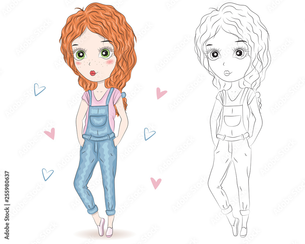 Set of hand drawn beautiful cute fashion girls on white background. Cartoon fashionable girls. Cartoon character. Coloring book pages for kids. Outline for coloring page cartoon vector Set of hand drawn beautiful cute fashion girls on white background. Cartoon fashionable girls. Cartoon character. Coloring book pages for kids. Outline for coloring page cartoon vector