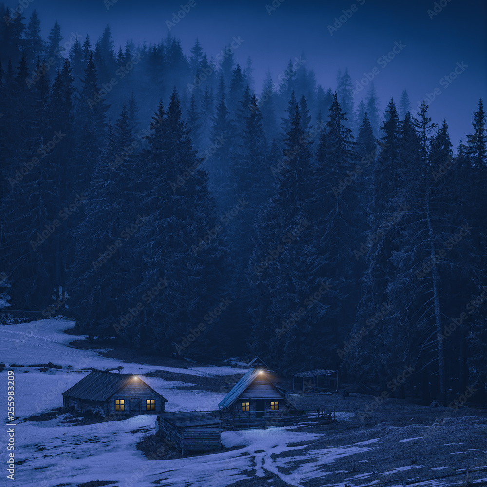 Old alpine village at night