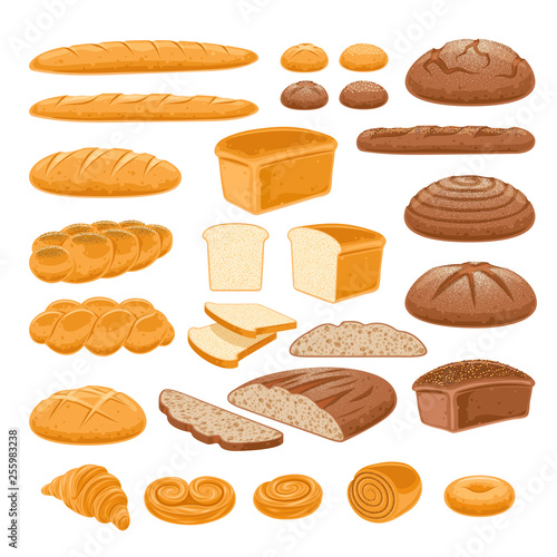 Bread icons set. Vector bakery products.