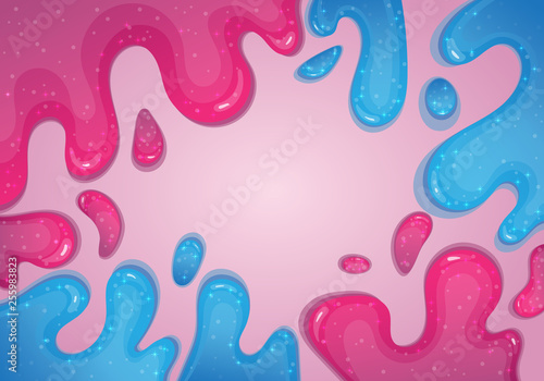 Glitter slime dripping on pink background. Glossy texture with girly colors of pink and blue. Vector illustration.