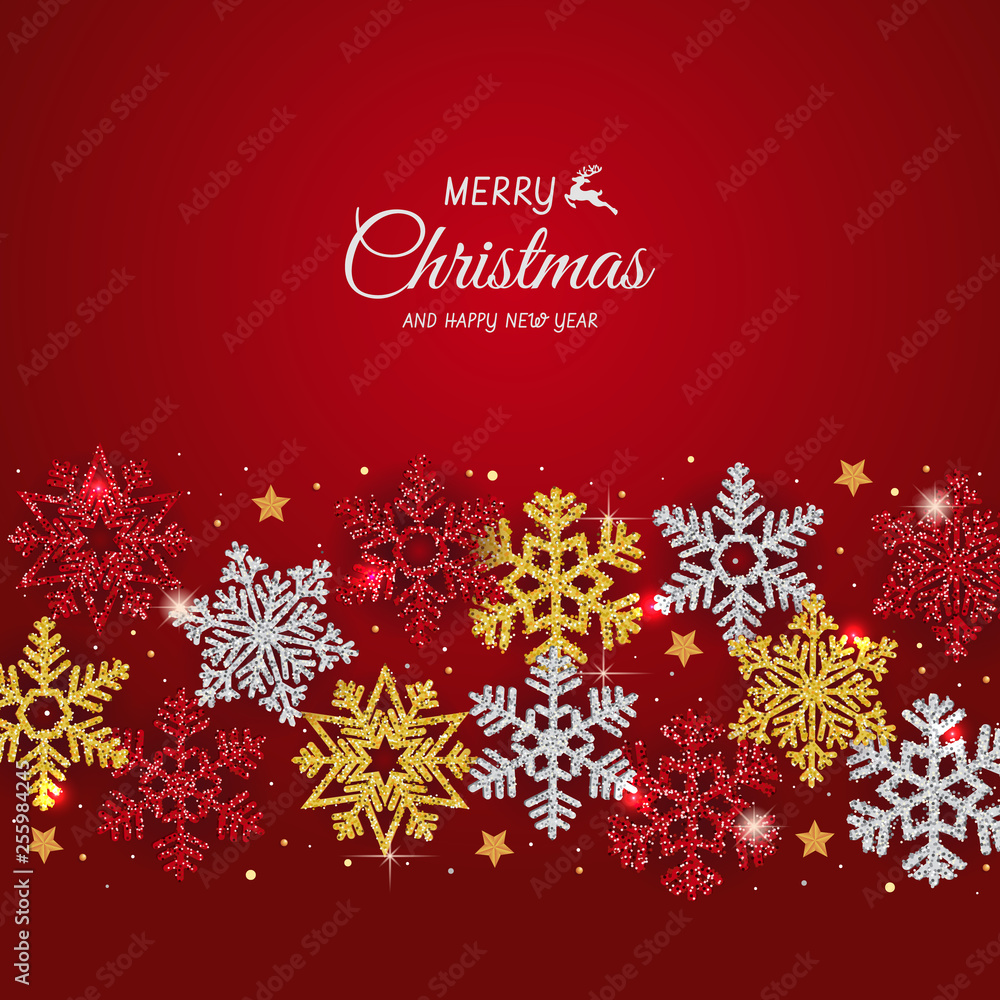Christmas background with Shining Snowflakes. Christmas Greeting Card and Happy New Year Invitation with Shining Snowflakes on dark Background. Vector illustration Christmas background with Shining Snowflakes. Christmas Greeting Card and Happy New Year Invitation with Shining Snowflakes on dark Background. Vector illustration
