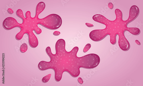 Set of glitter slime dripping on light background. Glossy texture with girly pink color. Vector illustration.