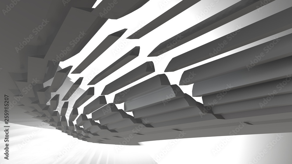 Abstract modern futuristic Architecture in shape of round tube tunnel With volume light. 3d Render Illustration background Abstract modern futuristic Architecture in shape of round tube tunnel With volume light. 3d Render Illustration background