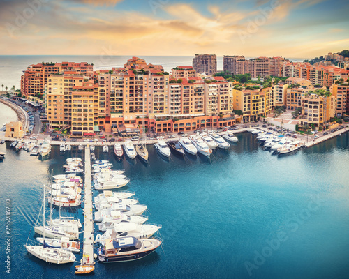 Luxury residential area Monaco-Ville with yachts, Monaco, Cote d'Azur, France