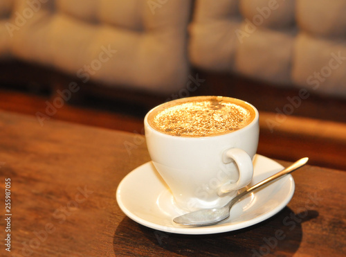 Cup of coffee cappuccino for morning breakfast