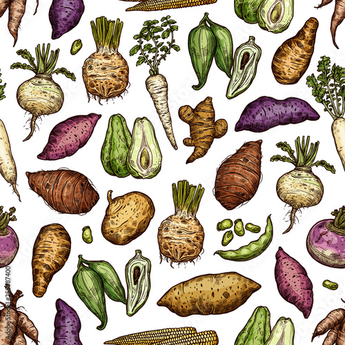 Exotic vegetables and roots seamless pattern