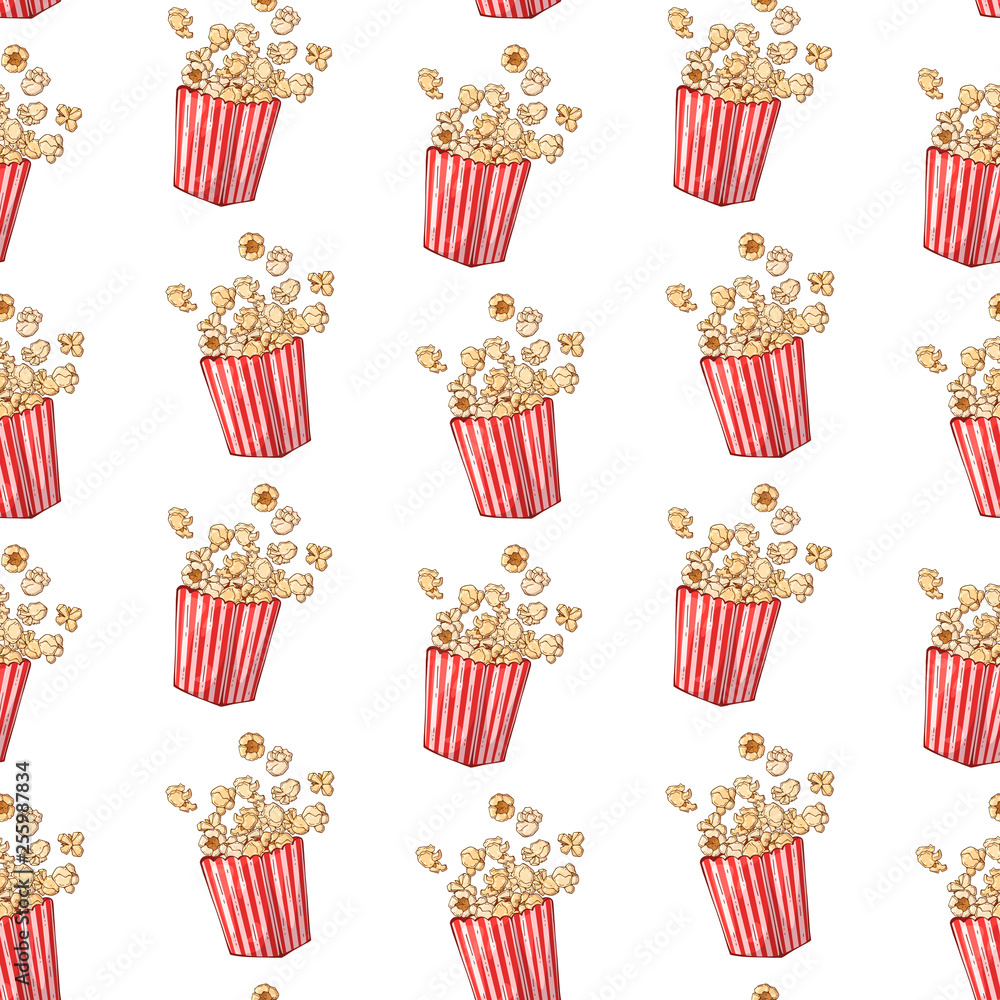 Vector pattern on the fast food theme: popcorn box. Vector pattern on the fast food theme: popcorn box.