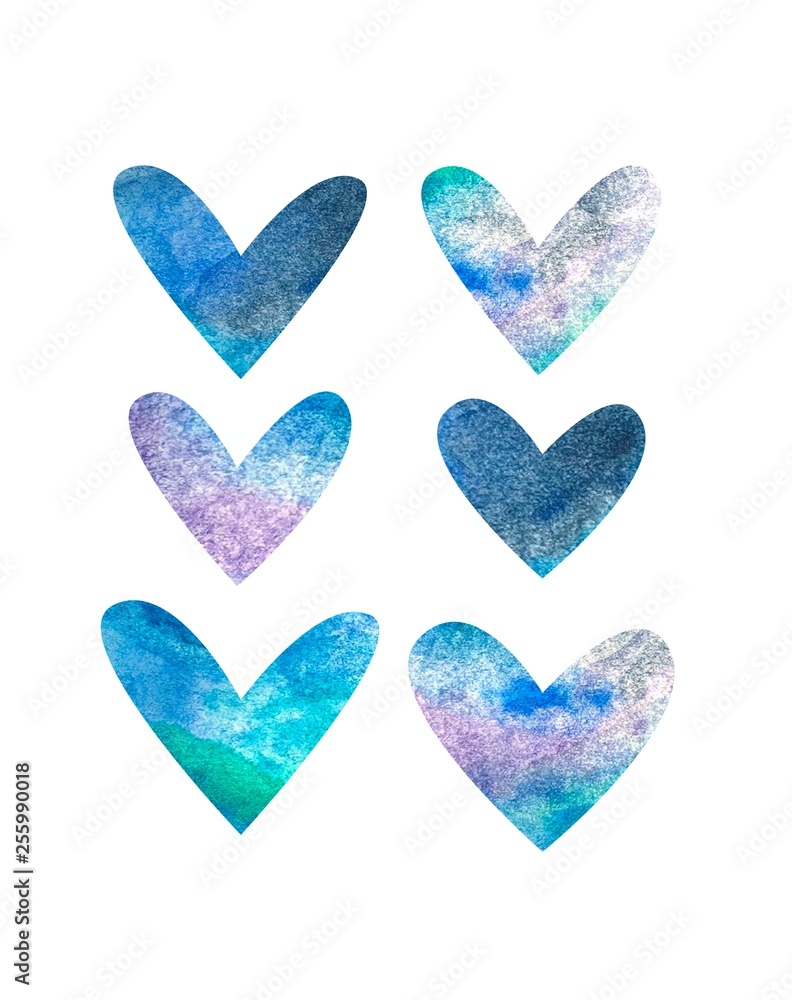 Blue watercolor hearts