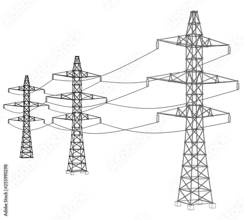Electric pylons or electric towers concept. Vector