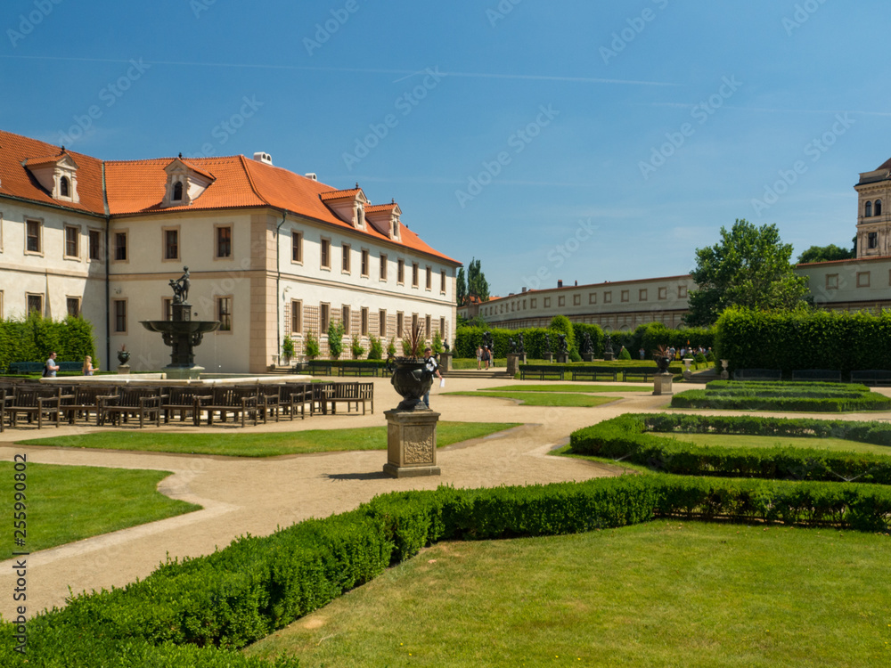 PRAGUE, CZECH REPUBLIC - August, 2018 - amazing baroque Wallenstein Palace in Prague and its french garden, today the Senate of the Czech Republic
