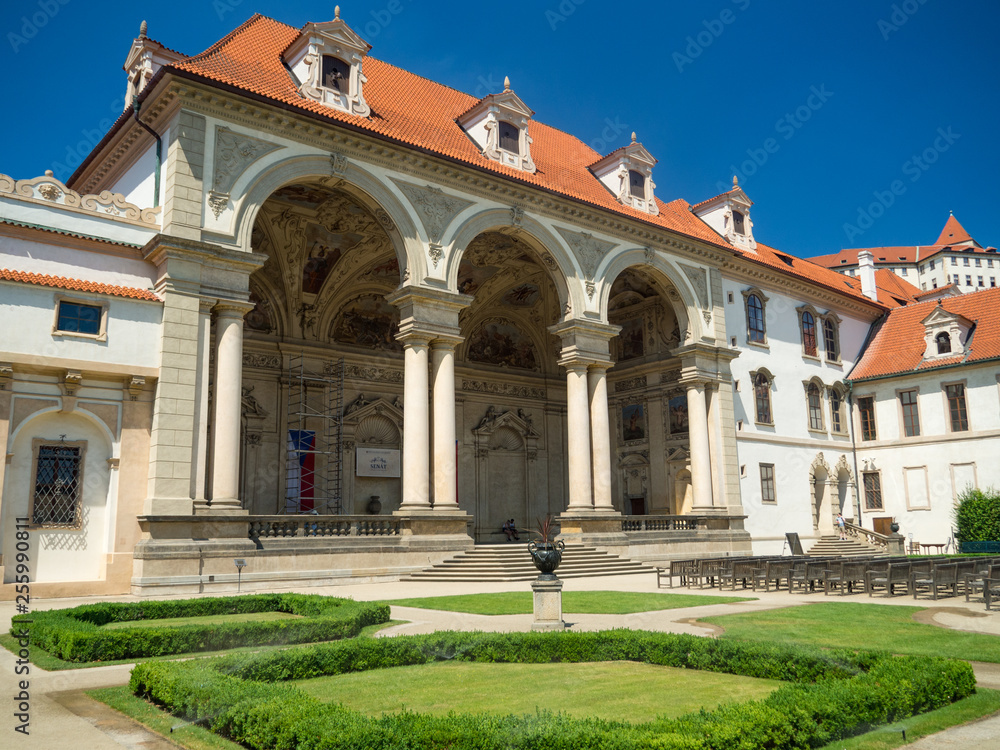 PRAGUE, CZECH REPUBLIC - August, 2018 - amazing baroque Wallenstein Palace in Prague and its french garden, today the Senate of the Czech Republic