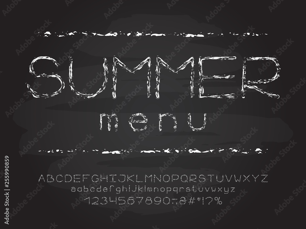 Fototapeta premium Chalky Alphabet slimline design. Vector Letters and numbers