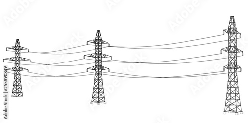 Electric pylons or electric towers concept. Vector