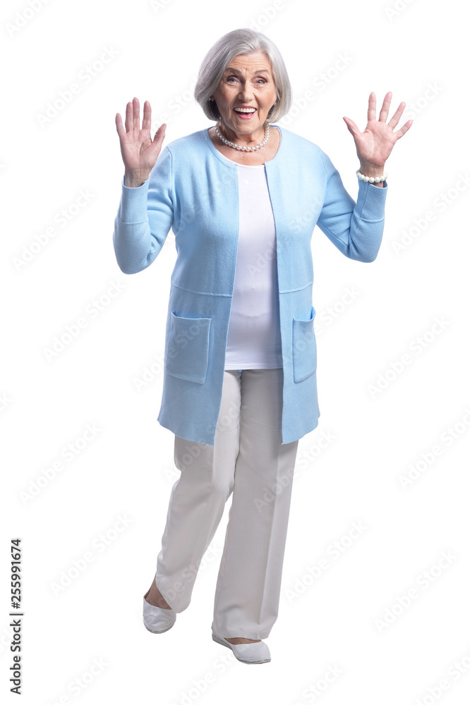 Portrait of beautiful senior woman posing against white background Portrait of beautiful senior woman posing against white background
