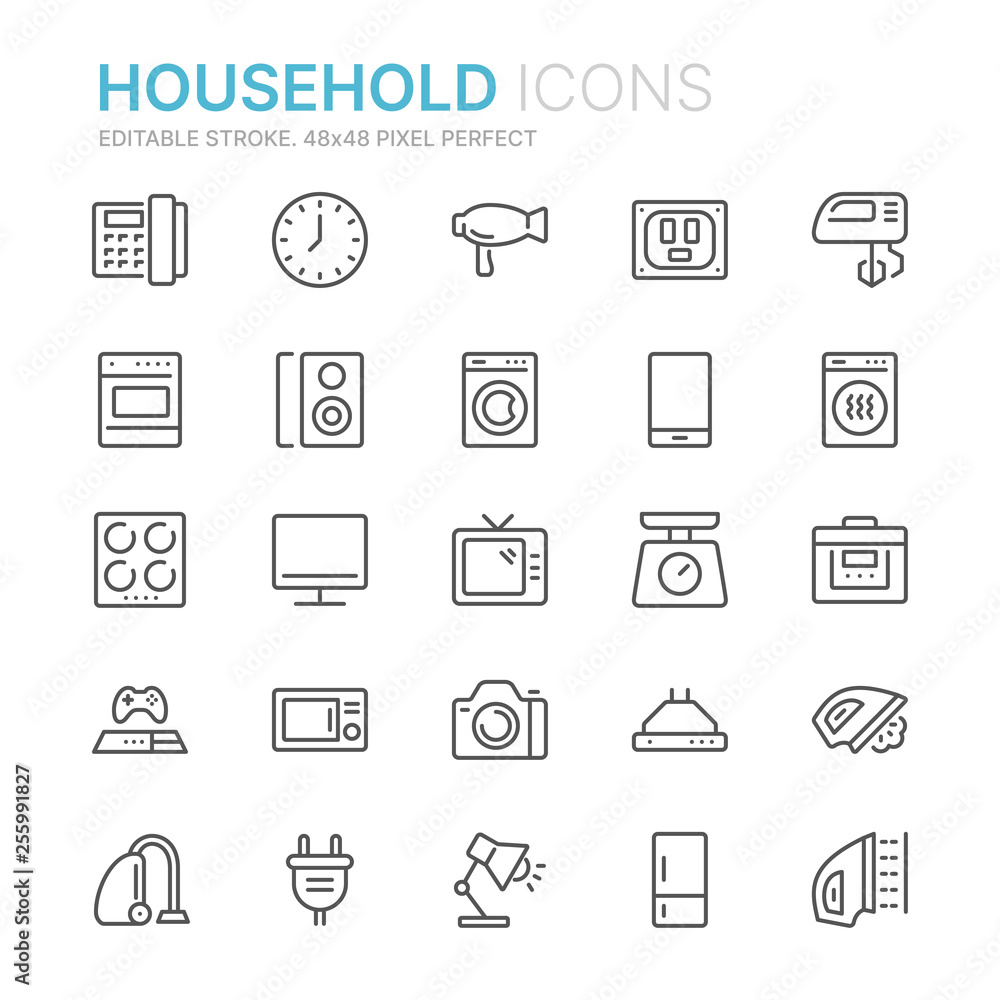 Collection of household line icons. 48x48 Pixel Perfect. Editable stroke