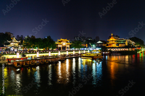 Nanjing, Jiangsu, China: Qin Huai river in the area around Confucius temple scenic area is one of the top touristic places in Nanjing and is beautifully lighted at night