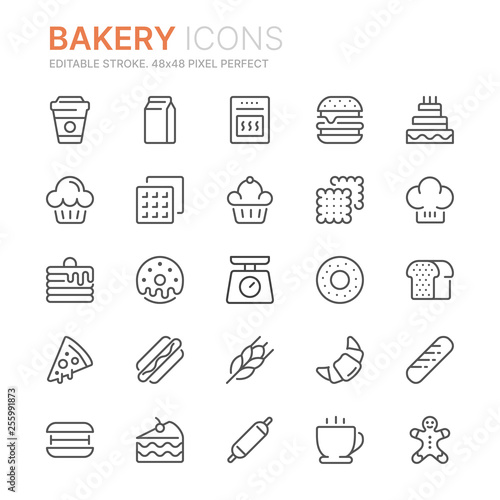 Collection of bakery line icons. 48x48 Pixel Perfect. Editable stroke