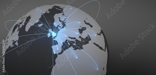 Shipments to the whole world from United Kingdom. Image of the world with illuminated connections.