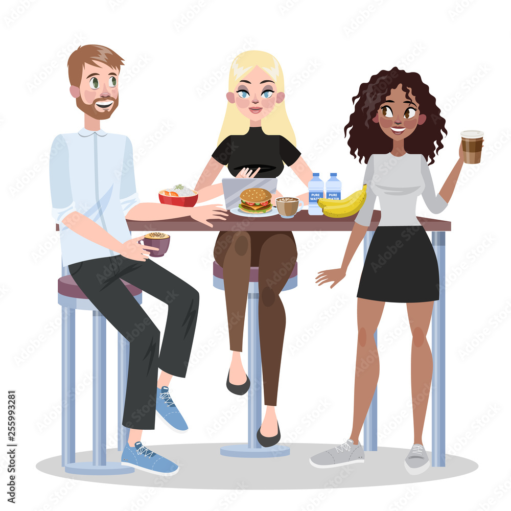 Fototapeta premium People in office have lunch together. Group of worker