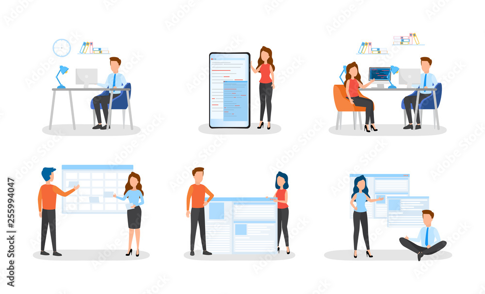 Business people work in office set. Teamwork Business people work in office set. Teamwork